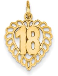 14k Yellow Gold 18th Heart Charm