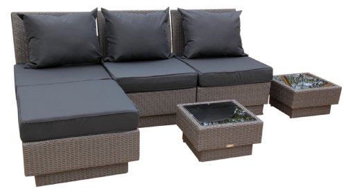 Ambientehome 63711 Loungegruppe Sitzgruppe Mali 6-teilig, Polyrattan, grau / schwarz