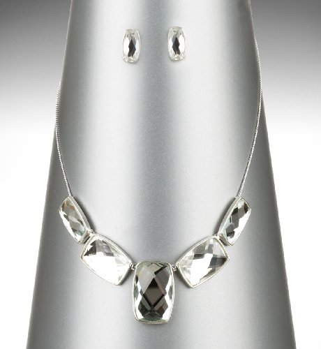 Silver Plated Faceted Collar Necklace amp Earrings Set