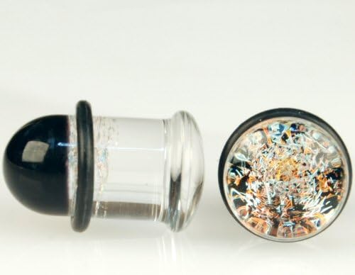 Pair of Glass Single Flared Two Color Foil Galaxy Plugs: 0g Diamond/Copper