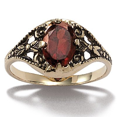 Antiqued 14k Gold-Plated Oval-Cut Garnet Ring