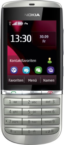 Nokia Asha 300 Handy (6,1 cm (2,4 Zoll) Touchscreen, 5 Megapixel Kamera) silber weiß