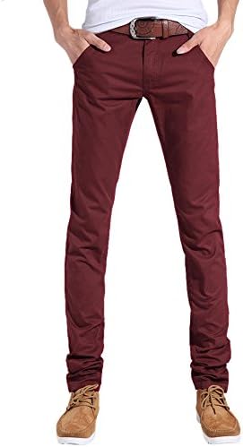 Your Gallery Men's Casaul Korean Fashion Slim Fit Pencil Cotton Colored Pants, burgundy 30
