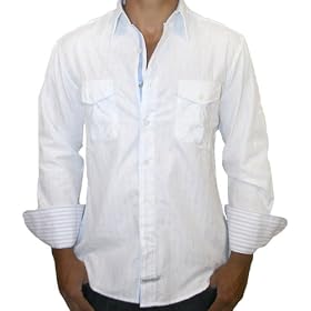 ENGLISH LAUNDRY European Cut Mens Long Sleeve Woven Button Front Dress Shirt White