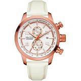 Mens Chronograph White Dial White Leather Strap Watch