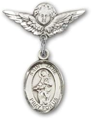 Sterling Silver Baby Badge with St. Jane of Valois Charm and Angel w/Wings Badge Pin