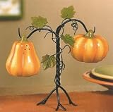Fall Pumpkin Salt and Pepper Shakers Tree Vine Holder