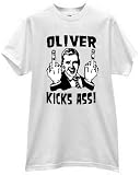 Oliver Kicks Ass - Man Flipping Bird Personal Name T Shirt