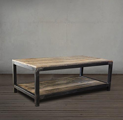 Reclaimed Wood Coffee Table, Bi Level, Tube Steel