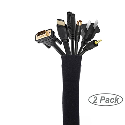 Cable Management Sleeve, [2 Pack], JOTO Cord Management Organizer System for Computer / TV / Home Entertainment, 40 inch Flexible Cable Cord Sleeve Wrap Cover Organizer, fix the Cable Mess
