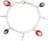 Sterling Silver 7 inch Mother Mary Bracelet with Red Enameling