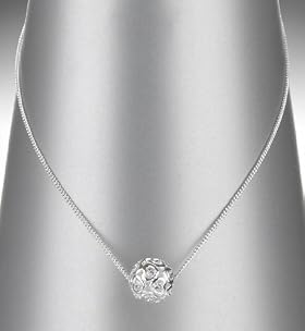Sterling Silver Filigree Heart Ball Pendant Necklace