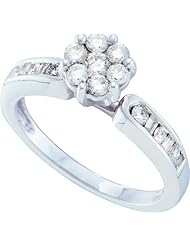 0.50CTW ROUND BAGGUETTE DIAMOND FLOWER LADIES RING