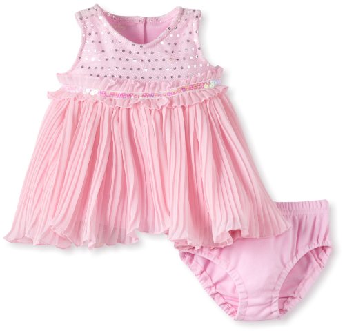Nannette Baby-girls Newborn 2 Piece Pleat Knit Dress And Panty, Blush, 0-3 Months
