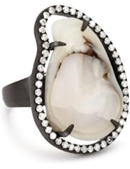 Jordan Alexander Rhodium-Plated Silver and Diamond Ring with Interior White Pearl Slice (13.5-14 mm)