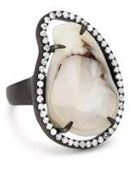 Jordan Alexander Rhodium-Plated Silver and Diamond Ring with Interior White Pearl Slice (13.5-14 mm)