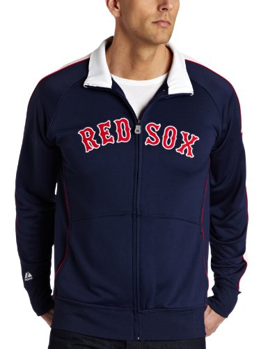 MLB Men's Boston Red Sox Profector Mock Neck Full Zip Raglan Jacket (Athletic Navy/Athletic Red/White, Large) On Sale