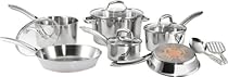 T-fal C798SC64 Ultimate Stainless Steel Copper-Bottom Multi-Layer Base 12-Piece Cookware Set, Silver 