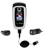 Retractable USB Hot Sync Compact Kit with Car & Wall Charger for the Samsung SCH-A870 - Gomadic Brand w/ TipExchange Technology