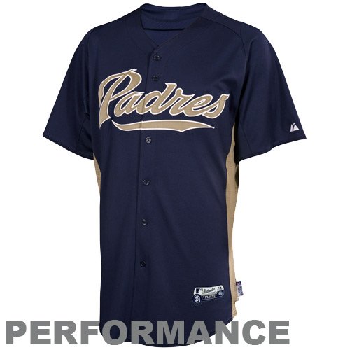 Majestic San Diego Padres Batting Practice Performance Jersey - Navy Blue-Gold (Large)