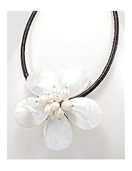 Flower Cotton Waxed Thread Mother of Pearl Necklace In Brass