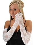 White Stretch Lace Opera Gloves Evening Dress Up Opera Length
