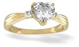 14K Yellow Gold Genuine Heart White Topaz and Diamond Ring
