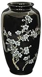 Best Simple Beautiful Gift Idea Her Mother Mom - 14" Japanese Plum Blossoms on Black Decorative Porcelain Flower Vase