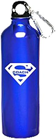 SUPER MUGS Super Coach Insulated Aluminum Water Bottle, Twist Cap and Carabineer, 24 oz, Cobalt Blue and Silver, 1