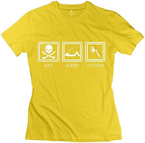 Fashion Eat Sleep Tattoo Tshirt - Female's Casual T Shirt Yellow Size XL