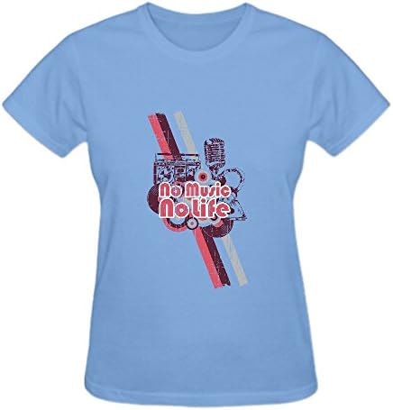 Hopg Women's No Music No Life Personality T-Shirt Short Sleeves Crew Blue L