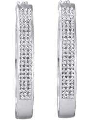 10K White Gold 0.50CT White Diamond Micro-Pave Hoops
