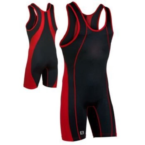 Brute Maverick Wrestling Singlet - SIZE: Small, COLOR: Black/Scarlet [Apparel]