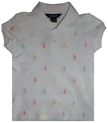Ralph Lauren Toddler Girls Polo Shirt White Multi Colored Pony Size 2T