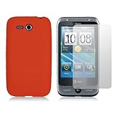HTC FREESTYLE F5151 - ORANGE SOFT SILICONE SKIN CASE + CLEAR SCREEN PROTECT ....