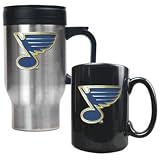 St. Louis Blues - Stainless Steel Travel Mug & Black Ceramic Mug Set - Primary Logo