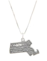 Sterling Silver Boston Massachusetts State Charm with Box Chain Necklace