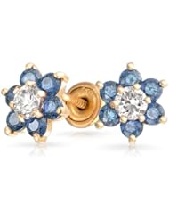 Bling Jewelry 14k Gold Flower Screwback Earrings Baby Studs Sapphire Color CZ
