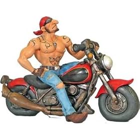 Biker Bill With Tattoos And Piercings Sitting On Motorcycle Collectible Figurine 9.5"