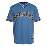 Men's Milwaukee Brewers Majestic's Cooperstown RC Synthetic Replica Baseball Jersey,Columbia Blue