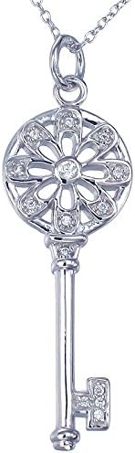 VIR JEWELSCubic Zirconia Key Pendant Necklace for Women in .925 Sterling Silver in Round Shape Prong Set with 18 Inch Chain