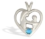 14K White Gold Genuine Round Blue Topaz Mother with Child Pendant