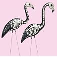 2 Halloween SKELETON YARD FLAMINGOS lawn decor