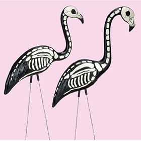  2 Halloween Skeleton Yard Flamingos Lawn Decor Ornaments - Great for Halloween Haunted House or Over the Hill Party Decorations
