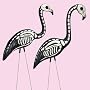 2 Halloween SKELETON YARD FLAMINGOS lawn decor