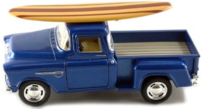 12 pcs in Box: 5" 1955 Chevy Stepside Pickup with Surfboard 1:32 Scale (Black/Blue/Red/Yellow)