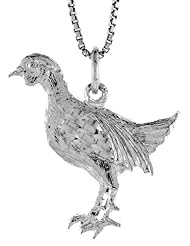 Sterling Silver Chicken Pendant, 7/8 inch