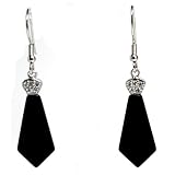 EXP Sterling Silver Black Agate Dangle Earrings