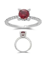 0.48 Cts Diamond & 0.98 Cts Red Sapphire Ring in 14K White Gold