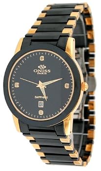 Oniss #ON606-MG Men's Paley Faceted Crystal Black Ceramic Watch with Gold Trim